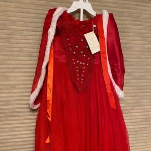 Trish Scully toddler dress with matching faux fur-trimmed hooded cape. Size 3